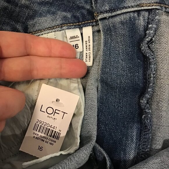LOFT Outlet 16 NWT Skinny Ankle Curvy High Rise Women's Jeans Stretch Side Slit - Picture 5 of 7